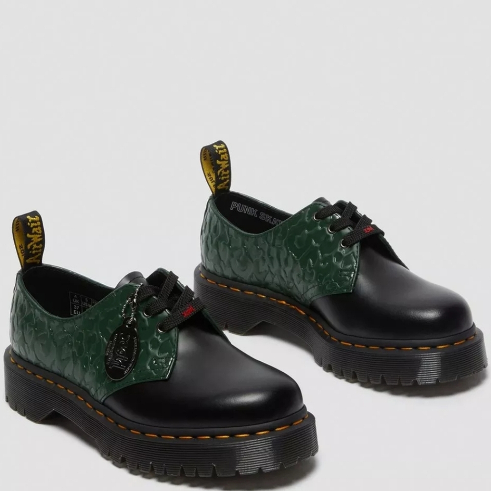 Dr. Martens Collab X-girl 1461 Bex RARE 8 Green Leopard black Embosses Platform - Picture 13 of 16